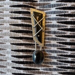 David Navarro Sterling Silver Black Onyx Modern Large Artisan Brooch